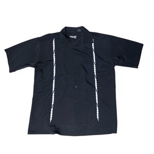 Vintage 1990s Dragonfly Black Lightening Bolt Casual Short Sleeve Button Down L